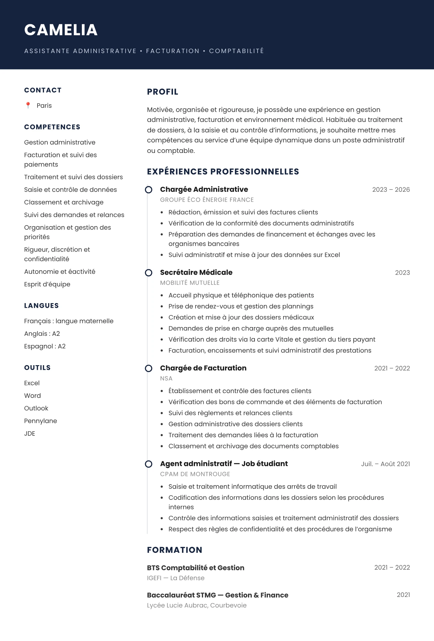 CV Camelia, page 1 sur 1
